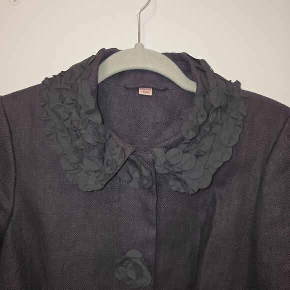 Boden Women 2 Linen Blazer Jacket Lined 3/4 Sleeve Gray Petal Collar Snap Button - Picture 3 of 8